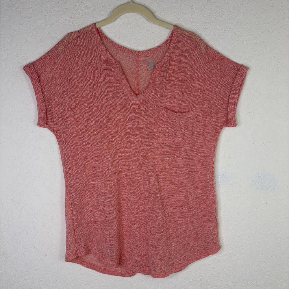 Kate & Sam Coral color Loose Open Knit Top Short Cap Sleeve size S, costal, chic
